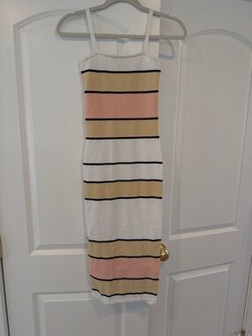 Striped Midi Tank Dress in White, Pink & Cream